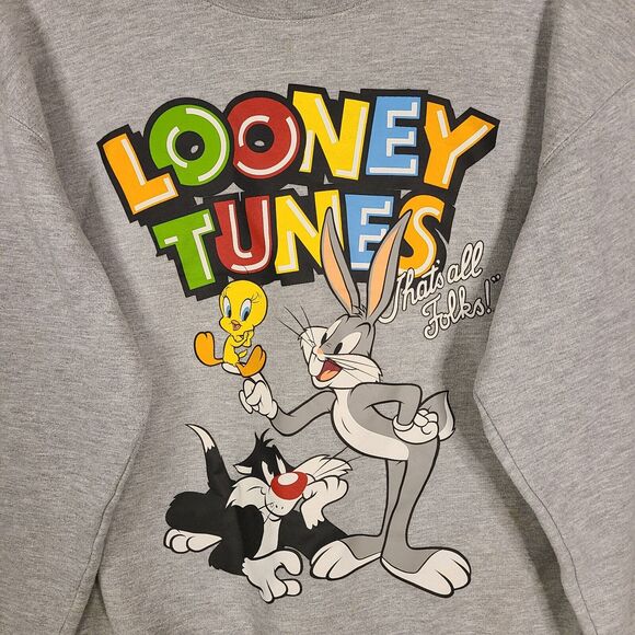 Looney Tunes Graphic Sweatshirt Juniors Large 11-13 Gray Crewneck Casual FLAWS - Picture 3 of 10